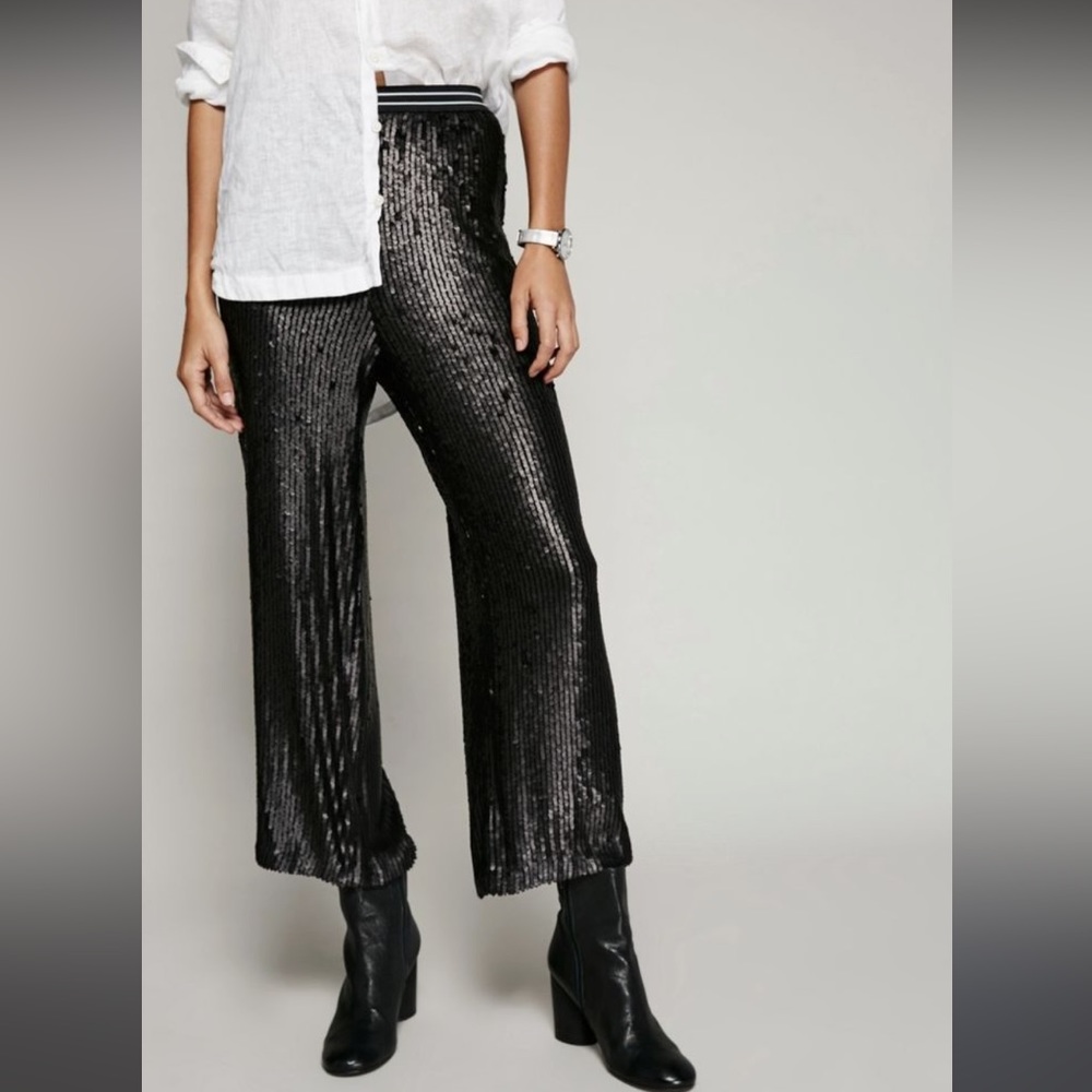 NWT Free People Matte Black Sequins Lined Pants XS